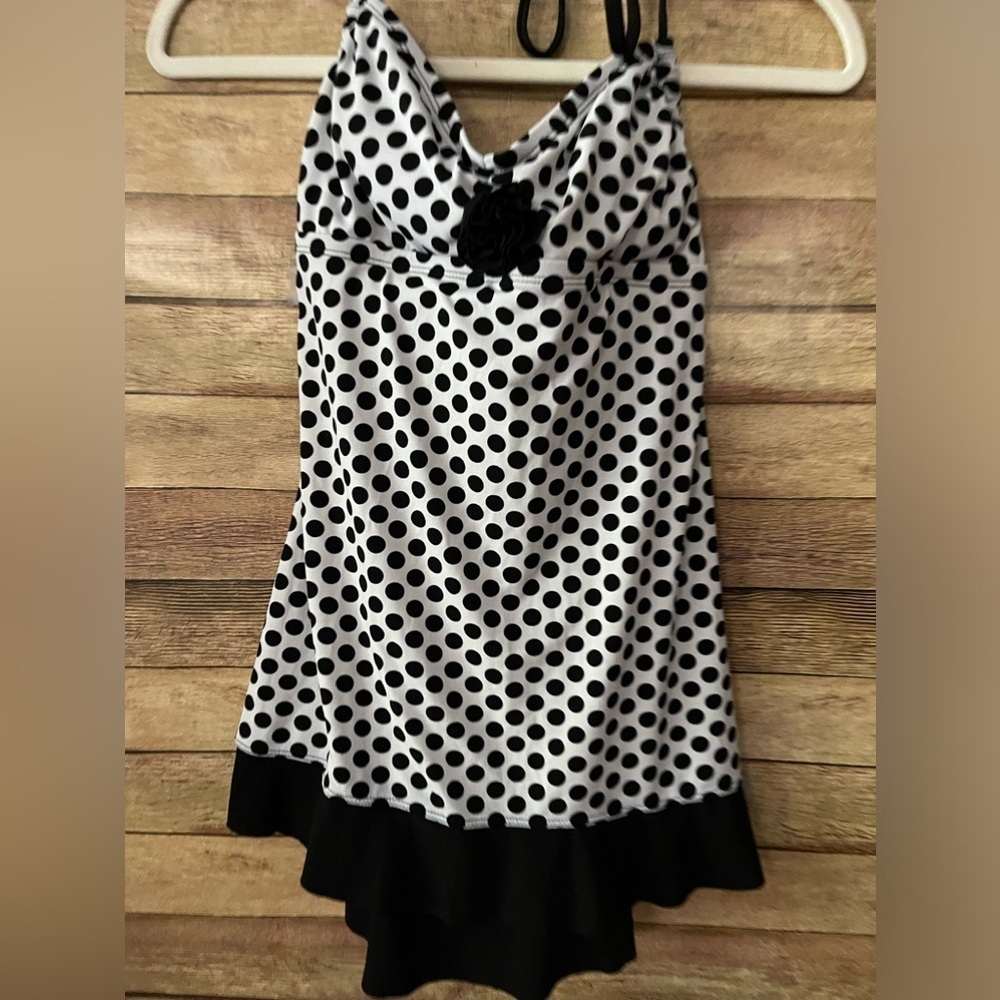 Suddenly Slim Catalina Womens Black White Polka Dot One-piece Swimsuit Size: 4-6